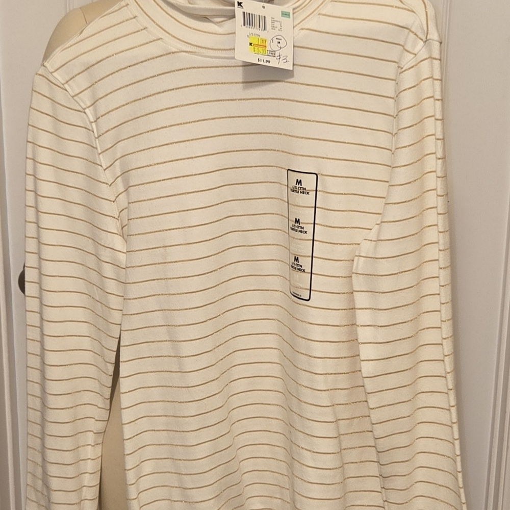 Cream and Gold Striped Long Sleeve Shirt